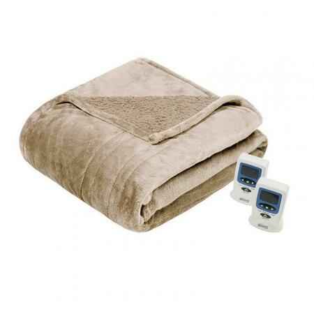 BEAUTYREST Heated Microlight to Berber Blanket, Tan - Full BR54-0382